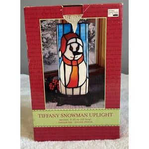 Tiffany Snowman Uplight Indoor Stained Glass Holiday Lamp 9.25 in Tall. Tested